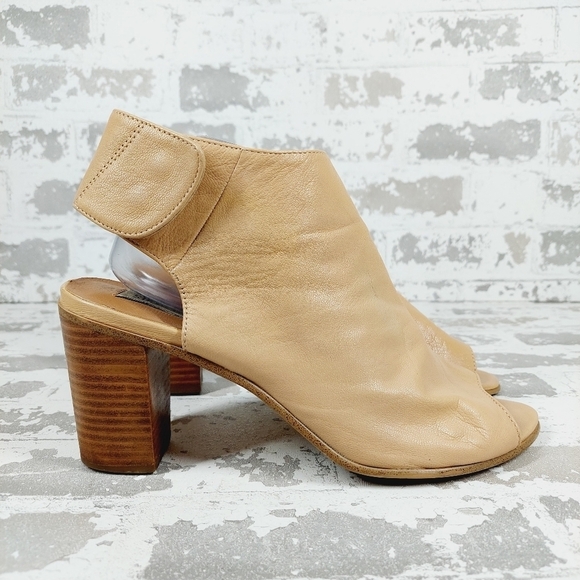 Steve Madden Nonstp Natural Leather Slip On Peep Toe Block Heel Booties O68 - Picture 5 of 13